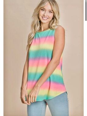 NWT Emerald Neon Ombré Rainbow Stripe Sleeveless Tank Top